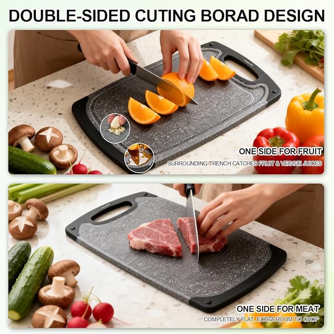 Viretang Extra Large Cutting Boards For Kitchen, 3 Pieces, Dishwasher Safe | Plastic Chopping boards Set with Juice Grooves, Easy Grip Handle, Non-Slip, Grinding Area, XL, Dark Grey, Non BPA