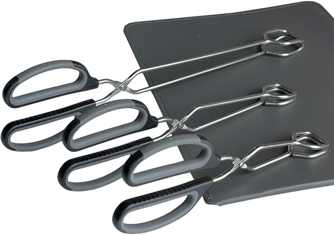 HINMAY Stainless Steel Scissor Tongs Cooking Tongs Set, Set of 3 (Black Handle, 10" 12" 16") | Black Handle