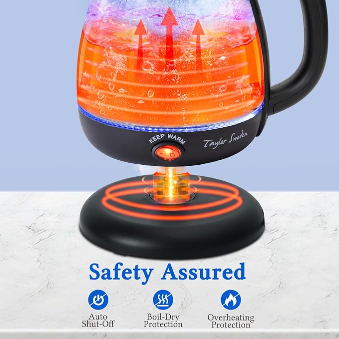 Taylor Swoden Electric Kettle with Tea Infuser, 1L, Black | Keep Warm, LED Light, Auto Shut-Off & Boil Dry Protection, BPA Free