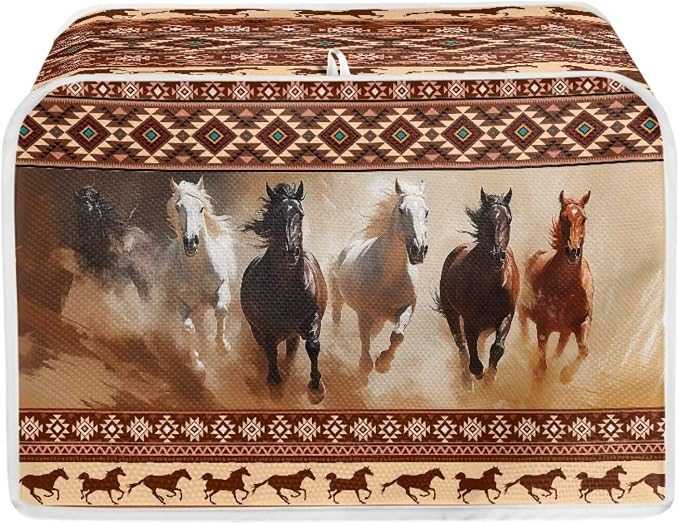 Aztec Southwest Horse Printed Toaster Dust Cover - Brown, Black; Small Appliance Cover; Fingerprint Protection
