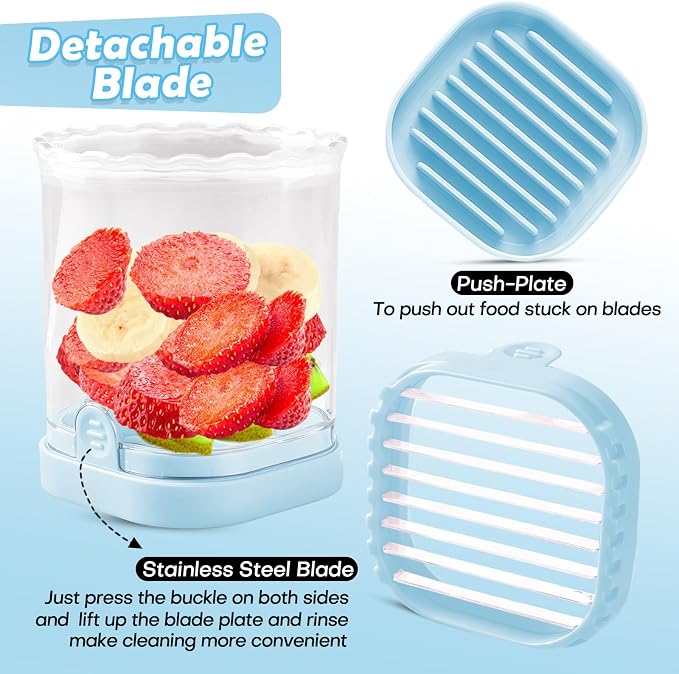 Creative Strawberry Slicer, Detachable Cutter with Push Plate (Blue)
