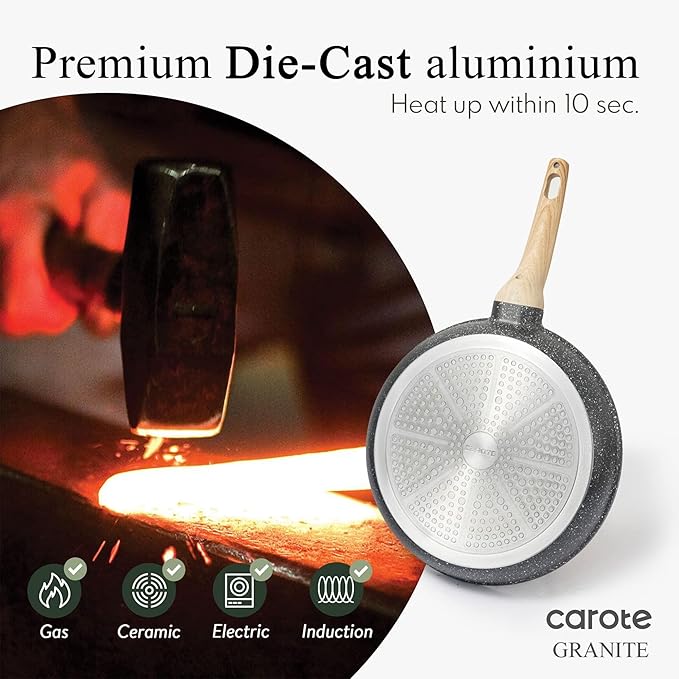 CAROTE Non Stick Frying Pan, 12 Inch Classic Granite Skillet with Glass Lid | Non Toxic Kitchen Cookware, Compatible with All Stovetop, PFOA Free