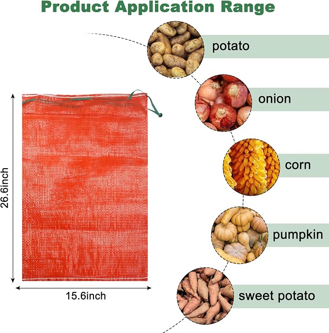 50 Pack 36lb Mesh Onion Bags Reusable Produce Storage Fruit Vegetable Storage Bags with Drawstring for Onions Potatoes Citrus Crawfish 15.6 x 26 Inches