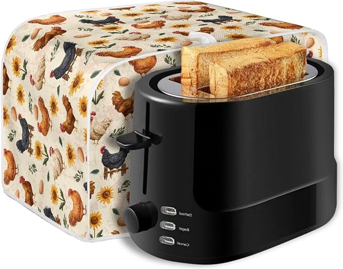 Chicken Sunflower Print Toaster Cover 2 Slice Bread Toaster Oven Dustproof Cover, Waterproof Kitchen Small Appliance Cover Home Kitchen Accessories Decor