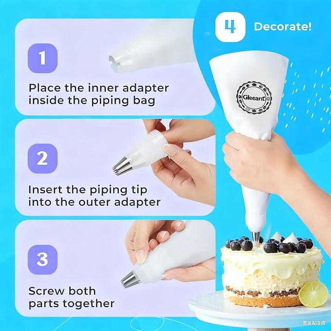 Reusable Piping Bags and Tips Set- GleeAnt Frosting Piping Kit for Baking 6pcs Large Stainless Icing Tips for Cake Decorating- 16inch Pastry Bags,Coupler I Professional Cupcake Kit (11)