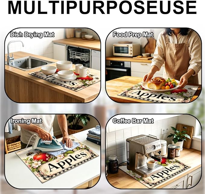 Farmhouse Apple Stove Top Cover 28x20 Inch Decorative Glass Stove Cover | Heat Resistant Cooktop Protector Mat with Non-Slip Backing, Scratch Protection and Countertop Drying Mat.