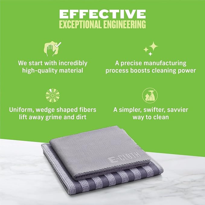 E-Cloth Stainless Steel Cleaning Cloth Pack - Wipes Clean with Water | Glass & Polishing + Stainless Steel Cleaner Cloth for Appliances, Cars & More, Reusable & Washable Towels