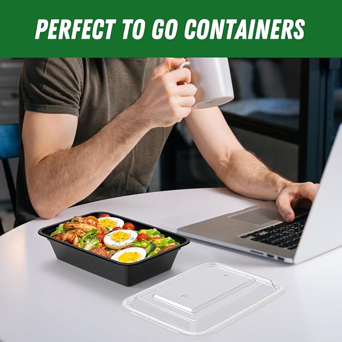 Dealusy 50 Pack (100-Piece) 38 oz Meal Prep Containers Reusable with Lids | Sturdy Leakproof & Food Safe, Microwave, Freezer, Dishwasher Safe Prep Containers, To Go Take Out Plastic Food Storage