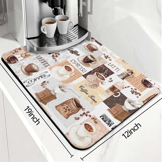 Coffee Mat,Coffee Bar Mats for Countertop Accessories,Silicone Mat | Dish Drying Mats for Kitchen Counter Waterproof(19''x12'')