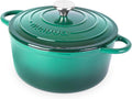 Cast Iron Dutch Oven with Lid - Non-Stick Ovenproof Enamelled Casserole Pot - Sturdy Dutch Oven Cookware - Dark Green, 5-Quart, 24cm - by Nuovva