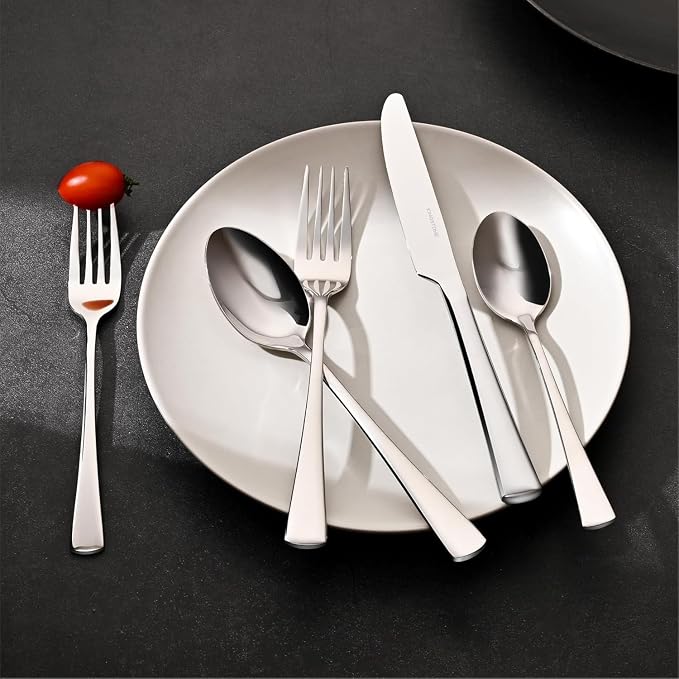 45 Piece Silverware Set for 8 with Serving Utensils, 18/10 Stainless Steel | KINGSTONE Forged Flatware Cutlery Set, Mirror Polished Knives Fork and Spoon Utensils, Dishwaher Safe for Home Wedding Party