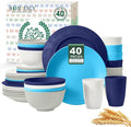 40 PCS Wheat Straw Plates and Bowls Sets, Cups Sets, Service for 8, Unbreakable Microwave and Dishwasher Safe Dinnerware Sets,Reusbale Plastic Dishes Set - Island, Matte