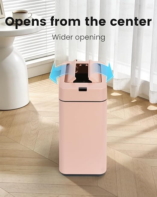 ELPHECO Slim Bathroom Trash Can with Lid 2.6 Gallon Smart Trash Can Pink | Motion Sensor Butterfly Lid Garbage Can Automatic Stainless Steel Wastebasket Bathroom Decor for Bedroom Office Toilet