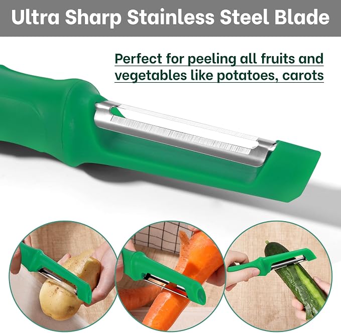 Beneno Swivel Vegetable Peeler, Premium Smooth Peeling Potato Peeler, Green | Razor-Sharp Stainless Steel Blade, Ergonomic Non-Slip Grip, Built-In Potato Eye Remover, Durable Design for Fruits & Veggies