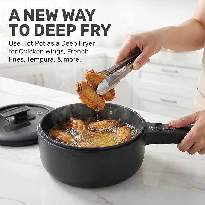 CERAMAX Electric Hot Pot 1.5L, Non-Stick Ceramic Skillet with Steamer & Lid for Ramen, Soup, Steak, Egg - BPA-Free, Non-Toxic, 350°F in 4 Min, Portable Electric Pan for Dorm, Travel, RV, Office, Black