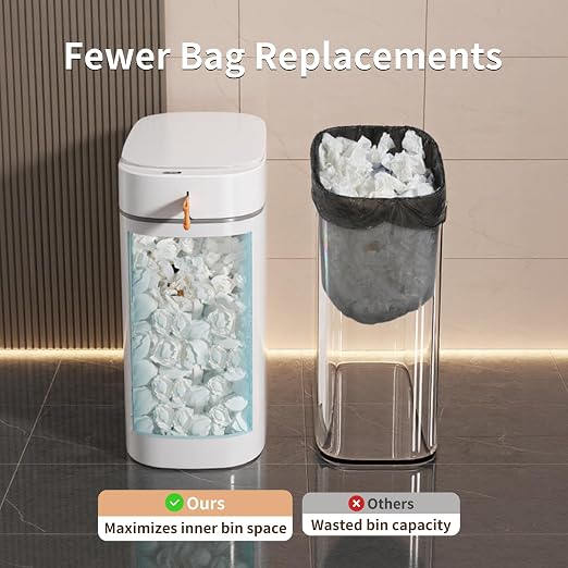 Motion Sensor Bathroom Trash Can, 3.5 Gallon Slim Touchless Automatic Garbage Bin with Lid, Rechargeable Design with Auto Bag Adsorption and One Pull Sealing for Kitchen, Bedroom, Office, Living Room