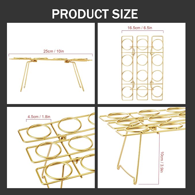 Patelai 2 Pack Ice Cream Cone Baking Racks 12-cavity Cupcake Cone Holders Cupcakes Display Stands Cooling Racks for Home Kitchen Baking Cooking Ice Cream Tools Supplies(Gold)