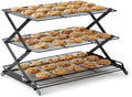 3-Tier Collapsible Cooling Rack, Adjustable Wire Baking Rack, Black | 3 adjustable heights, stable X-leg frame, folds flat, open-wire airflow, 17.1 x 9.8 in, for cookies, cakes and pastries