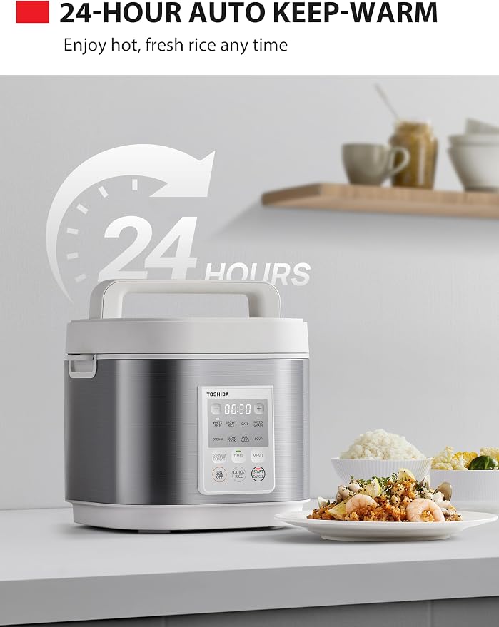 TOSHIBA Rice Cooker Heritage Bento Box, Digital Control, 5.5-Cup Uncooked Rice Capacity, 9 Functions with 3D Heating and 24-Hour Auto Keep Warm