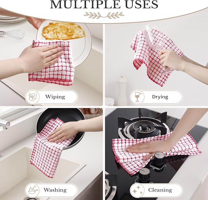 Homaxy 8 Pack Terry Kitchen Dish Cloths, 12"x12", Red | Super Soft and Absorbent Dish Rags, Quick Drying Reusable Dish Towels for Washing Dishes