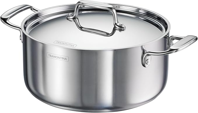 Tramontina Utsava Tri-Ply Clad Stainless Steel 5-Quart Casserole with Lid | Ceramic Non Stick Interior, Induction-Ready Dutch Oven Pot