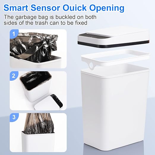 Anborry Bathroom Trash Cans with Lid 2 Pack Touchless Automatic Motion Sensor 2.2 Gal & 4 Gal Small Garbage Can, Smart Electric Narrow Garbage Bin for Bedroom Office Kitchen (White)