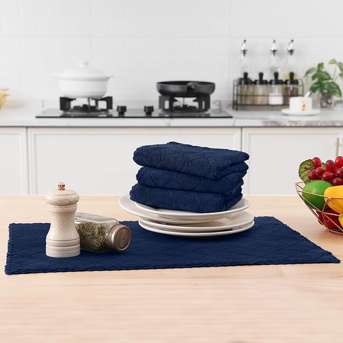 Homaxy 12 Pack Super Soft Absorbent Dish Towels, 13" x 19", Navy Blue | Coral Velvet, Nonstick Oil Fast Drying Microfiber Cleaning Cloth, No Lint Dishcloths for washing and drying