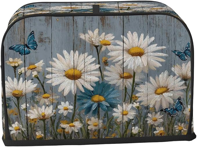 4 Slice Toaster Cover Vintage Wood Daisy Toaster Covers Four Slice Wide Slot Waterproof and Dustproof Covers for Wide Slot Toasters and Small Appliances Kitchen Decor Gifts