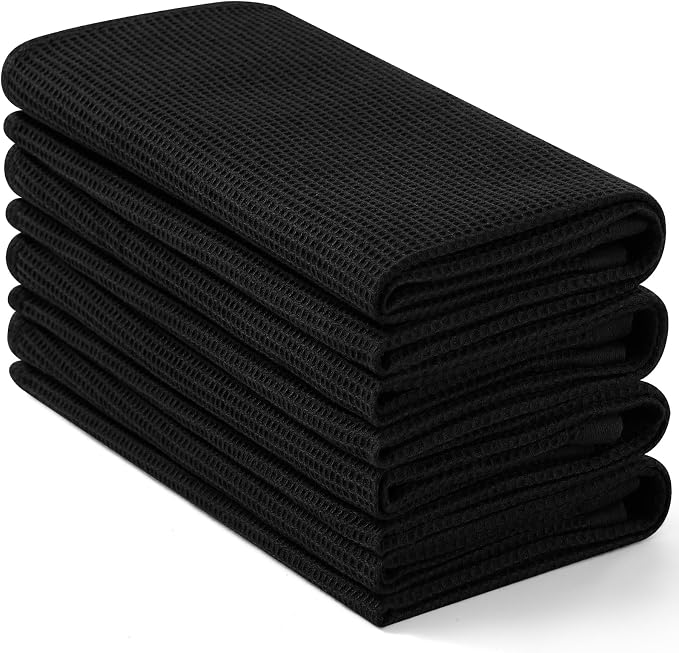 Homaxy 100% Cotton Waffle Weave Kitchen Towels, 4 Pack, Black | Soft and Absorbent Dish Towels, 16 x 26 Inches Quick Dry Hand Towels