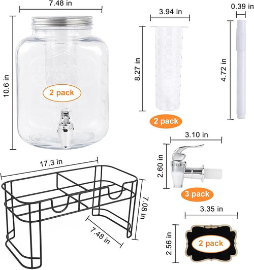1.5 Gallon Glass Drink Dispensers For Parties-Set of 2,Drink Dispenser with Fruit Infuser & Stand,Juice or Beverage Dispenser for BBQ, Picnic, Party,Water Dispenser Laundry Detergent Dispenser
