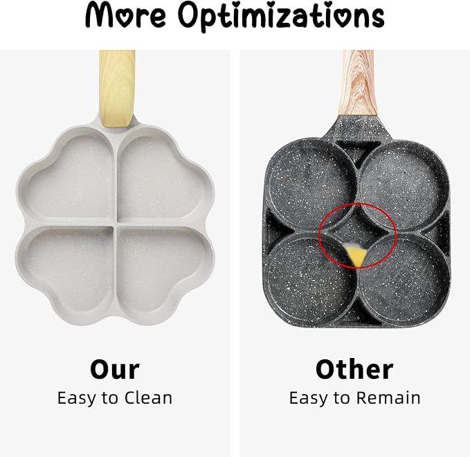 Caannasweis Egg Pan Omelette Pan, 4-Cup Nonstick Granite Omelette Skillet Breakfast Frying Pan Egg Cooker Suitable for Gas Stove & Induction Cookware, PFOA PFOS Free, Beige Heart Shaped