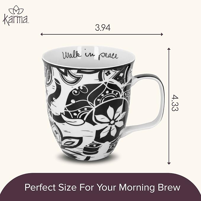 Karma Gifts 14 oz Black and White Boho Mug Elephant - Cute Coffee and Tea Mug - Ceramic Coffee Mugs for Women and Men