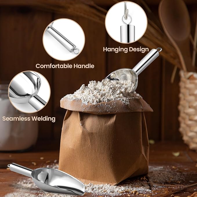 OLESBUR Premium Ice Scoop for Freezer - Multipurpose Metal Ice Scoop for Ice Machine - Stainless Steel Small Ice Scooper for Ice Bucket - Kitchen Gadgets Cookie Flour Pet Dog Food Scoop (3oz)