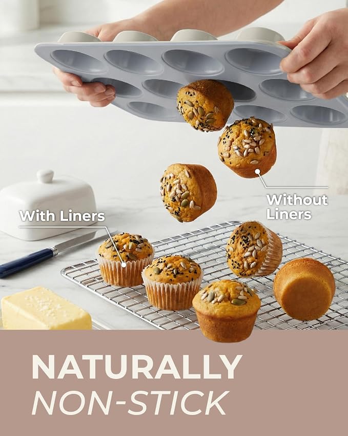 CARTMAN Ceramic Muffin Pan 12 Cup with 200 Cupcake Liners, Non-Stick & Non-Toxic Baking Tin for Healthy Muffins and Cupcakes, Perfect for Home Kitchens and Parties