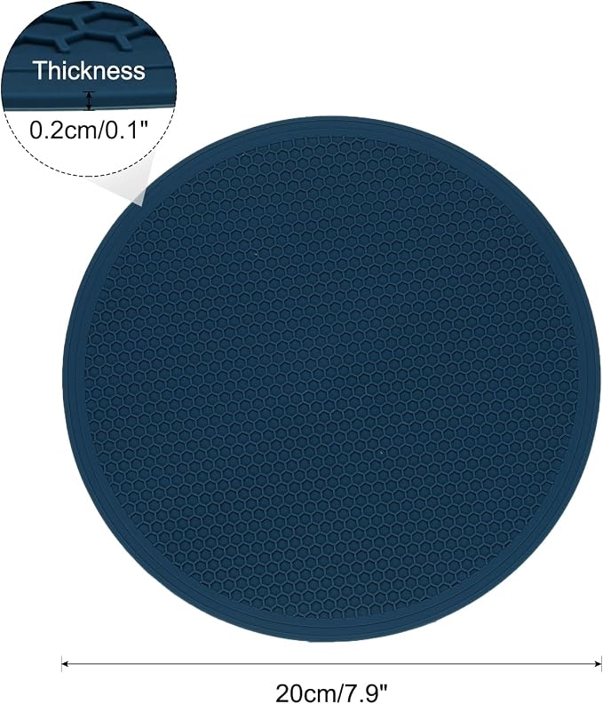 uxcell 2pcs Silicone Trivet Mats 7.9" Dia Round Non-Slip Silicone Pot Holders for Hot Pots and Pans, Heat Resistant Hot Pads for Kitchen Hot Dishes Table Countertops, Dark Blue