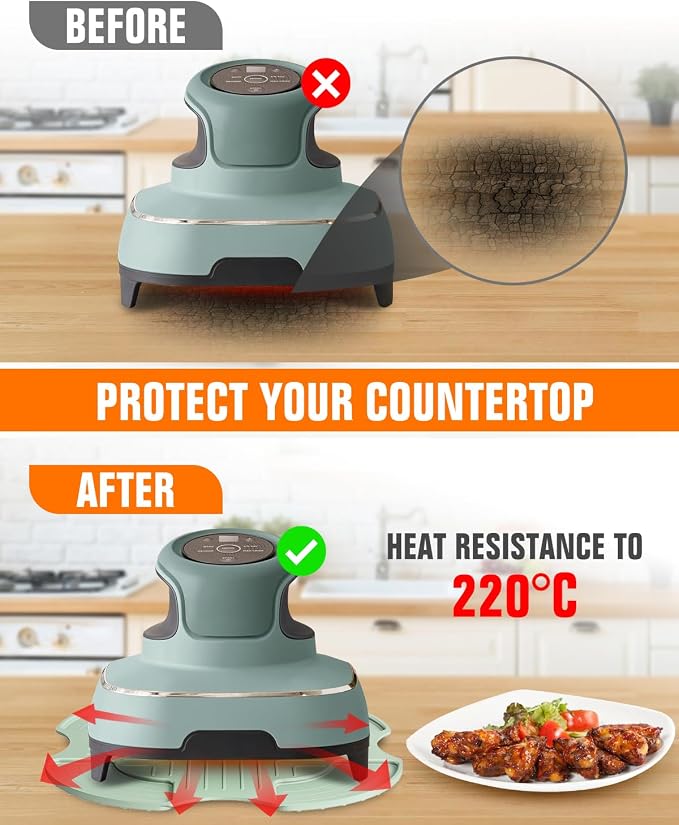 2 PCS Silicone Trivet & Splatter Shield for Ninja Crispi (Green&Black) | Heat Resistant & Non-Slip Silicone,Blocks Oil Splashes,Guards Countertops,Reusable,Easy To Clean,Dishwasher Safe