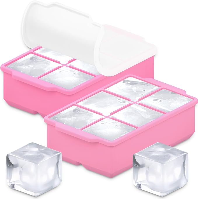 KitchFort® Large Silicone Ice Cube Tray (2-Pack) - 2" Big Ice Mold with Lid | Easy Release, Cocktail, Whiskey Ice Cubes Mold - Food Grade - Ice Cube Trays for Freezer - Stackable Silicone Ice Tray