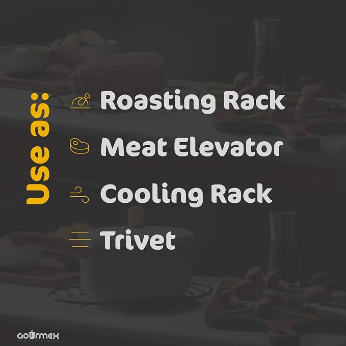Black, Oval Oven Roasting Rack with Integrated Feet | Ideal for Cooking, Baking, Roasting, Cooling and Grilling | Non-Stick Coating, PTFE Free | Oven and Dishwasher Safe Rack (6 x 9")