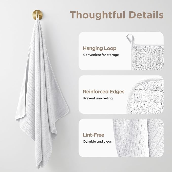 8 Piece Bath Towels Set, 2 Oversized 35 * 70 in Bath, 2 Hand, 4 Wash | Luxury Soft Microfiber, Super Absorbent Thick, Quick Dry, Shower Towels for Bathroom, Spa & Hotel, White