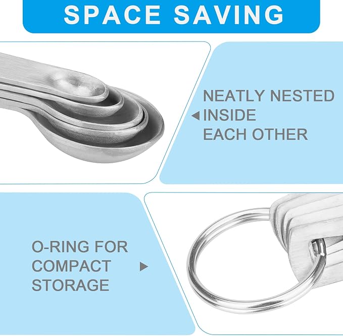 5pcs Mini Measuring Spoon Set, Heavy Duty Stainless Steel | Cooking Baking, Tablespoon Teaspoon for Dry or Liquid Ingredients, Fits in Spice Jar, 1/64 1/32 1/16 1/8 1/4 tsp