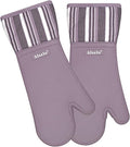 Alselo Silicone Oven Mitts Set, Heat Resistant 550 Degree,7.5"x16" | Extra Long Kitchen Mittens,Waterproof & Non-Silp Oven gloves for Baking Cooking Barbecue Microwave (Extra Long Purple, 2)