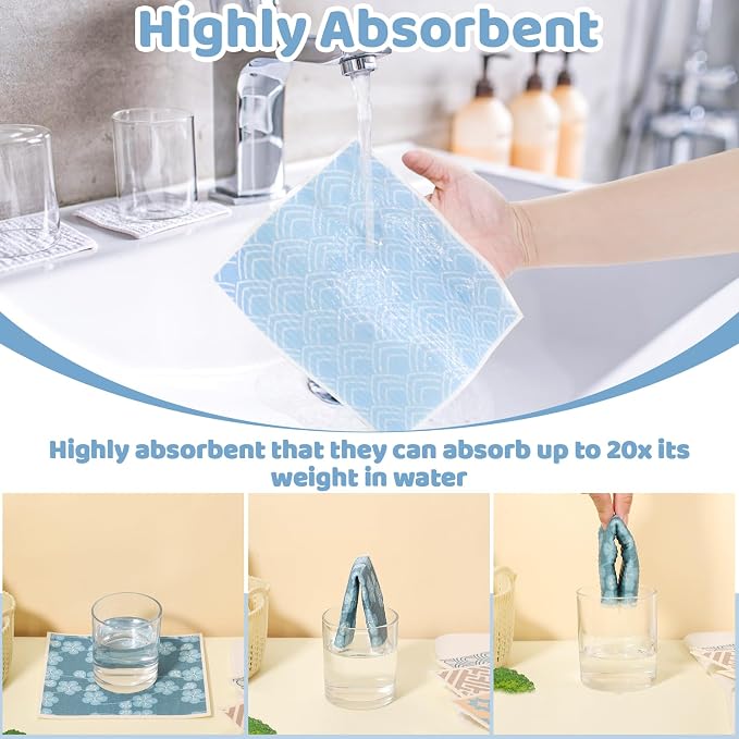 6 Pack Swedish Dishcloths for Kitchen, Geometric Pattern Swedish Rags | Dish Towels with Clips, Reusable Paper Towels Washable Absorbent for Home Housewarming Cleaning Gifts for Hostess