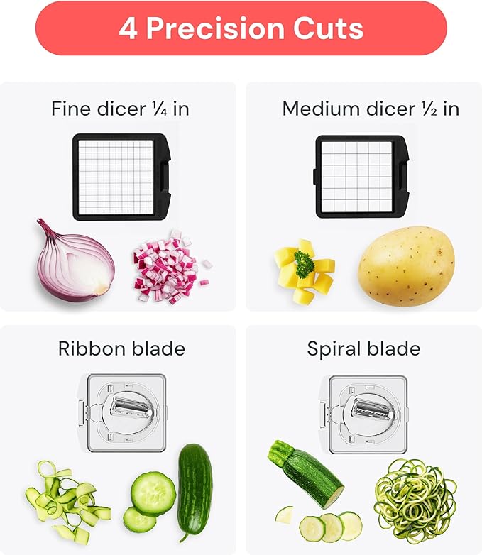 Fullstar Pro Original Vegetable Chopper & Spiralizer, Kitchen Prep Tool | 4 in 1 Veggie Slicer, Onion & Fruit Cutter with Sharp Stainless Steel Blades & Container, All-in-One Food Prep Tool (Clear)