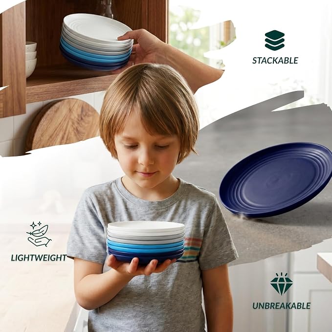 Wheat Straw Mini Plates | For Dessert, Appetizer, Breakfast & Snacks | Long-lasting Plastic Plates & Salad Plates Collection -8-Pack Small Plate Set -Island Series