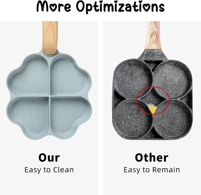 Caannasweis Egg Omelette Pan, 4-Cup Nonstick Granite Omelette Skillet Breakfast Frying Pan Egg Cooker Suitable for Gas Stove & Induction Cookware, PFOA PFOS Free, Green Heart Shaped