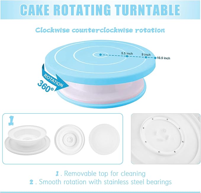 Cake Decorating Supplies Kit Tools 255pcs, Cake Decorating Set with Cake Turntable, 12 Numbered Icing Piping Tips, Cookie Cutters, Icing Smoother & Other Accessories for Cake Decoration (255, Blue)