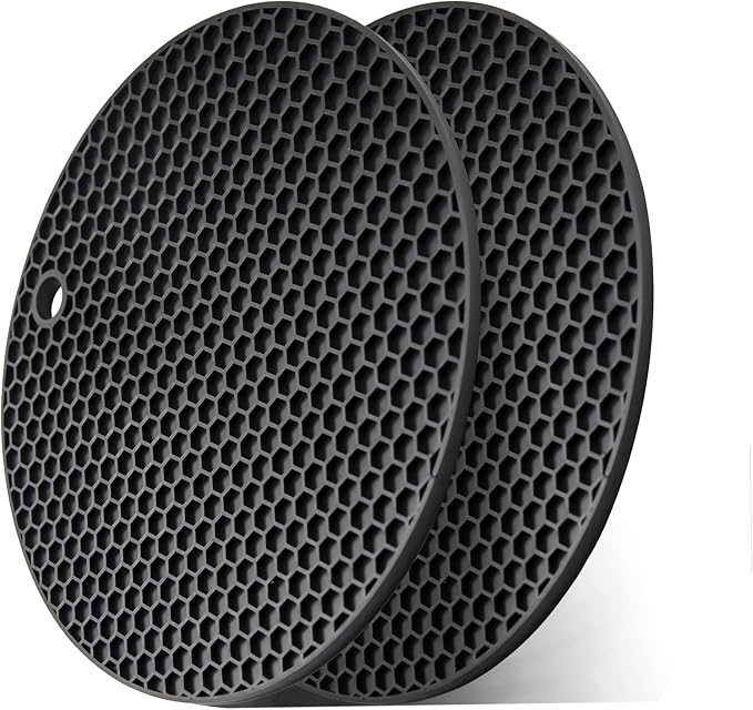 Wapodeai 2pcs Silicone Mats for Kitchen Counter,Pot Holders,Trivet,Hot Pads | Potholders for Kitchens,Trivets for Hot Pots,Flexible & Easy to Wash and Dry (Black)