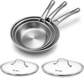 Stainless Steel Pans, Stainless Steel Cookware Set, 8/10/12 Inch with Lid, PFOA & PTFE Free Skillets, Non Toxic Chef's Pan Set, Frying Pans for Cooking, Oven & Dishwasher Safe, Induction Compatible