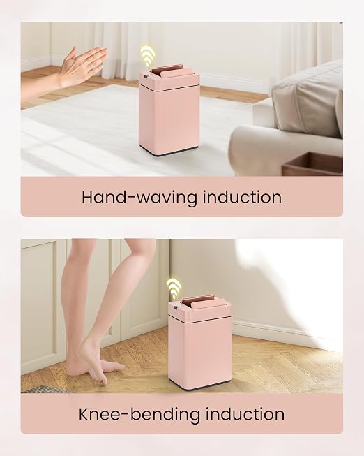 ELPHECO Slim Bathroom Trash Can with Lid 2.6 Gallon Smart Trash Can Pink | Motion Sensor Butterfly Lid Garbage Can Automatic Stainless Steel Wastebasket Bathroom Decor for Bedroom Office Toilet