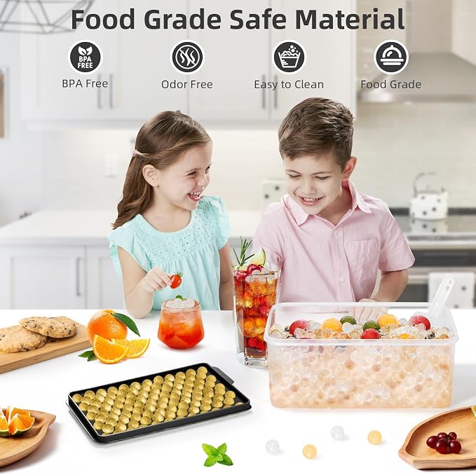 Mini Ice Cube Trays for Freezer with Lid, 0.55" Pebble Ice | 4 Trays-Black, with Ice Box & Scoop. for Coffee, Bottle, Juice & Drinks, Easy Twist Release, Stackable